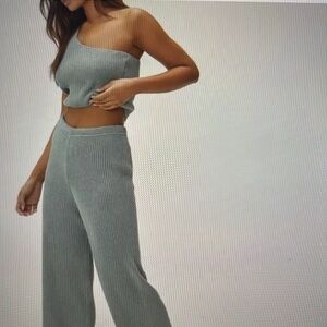 One Shoulder Top and Knit Pant Set
